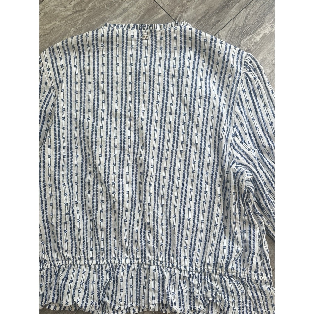 Sam Edelman Women's XL Blue White Striped Cotton Ruffle Peplum Blouse - Picture 8 of 8